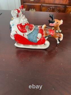 Kreiss Santa in Candy Cane Sleigh Pulled by Reindeer 1950's 5 x 6