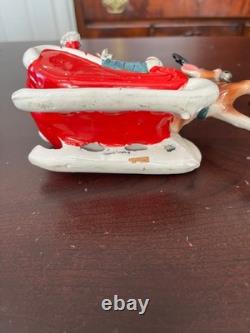 Kreiss Santa in Candy Cane Sleigh Pulled by Reindeer 1950's 5 x 6