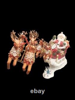 Kurt Adler Now Dash Away Musical Santa Reindeer Fabriche Christmas Figurine Set