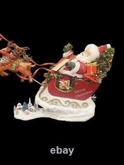 Kurt Adler Now Dash Away Musical Santa Reindeer Fabriche Christmas Figurine Set