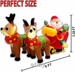 Kyerivs 6 Ft Long Christmas Inflatables Decorations Santa's Sleigh, Reindeer