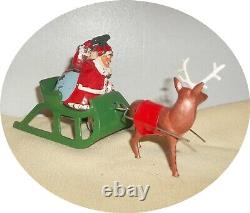 L858very Rare Set Nice Reindeer/ Sleigh / Holly Sprig Santa / Bag Barclay