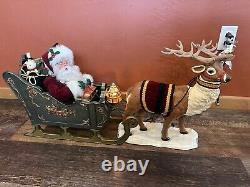 LARGE 36L Holiday Creation Animated Musical Reindeer & Santa on Sleigh Works
