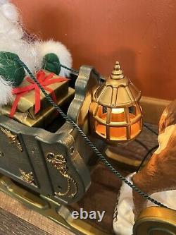 LARGE 36L Holiday Creation Animated Musical Reindeer & Santa on Sleigh Works