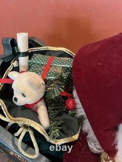 LARGE 36L Holiday Creation Animated Musical Reindeer & Santa on Sleigh Works