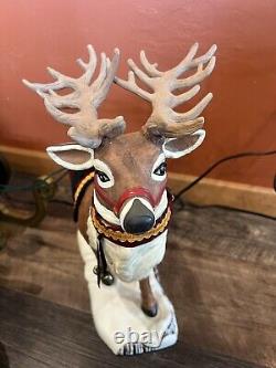 LARGE 36L Holiday Creation Animated Musical Reindeer & Santa on Sleigh Works