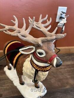 LARGE 36L Holiday Creation Animated Musical Reindeer & Santa on Sleigh Works