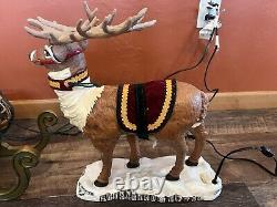 LARGE 36L Holiday Creation Animated Musical Reindeer & Santa on Sleigh Works
