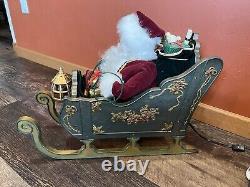 LARGE 36L Holiday Creation Animated Musical Reindeer & Santa on Sleigh Works