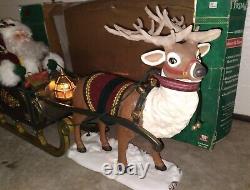 LARGE 36L Holiday Creation Animated Musical Reindeer & Santa on Sleigh with Box
