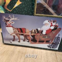 LARGE 36L Holiday Creation Animated Musical Reindeer & Santa on Sleigh with Box