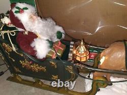 LARGE 36L Holiday Creation Animated Musical Reindeer & Santa on Sleigh with Box