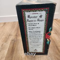 LARGE 36L Holiday Creation Animated Musical Reindeer & Santa on Sleigh with Box