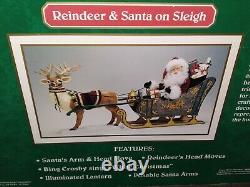 LARGE 36L Holiday Creation Animated Musical Reindeer & Santa on Sleigh with Box