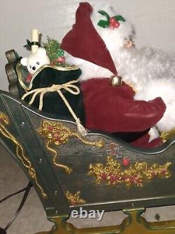 LARGE 36L Holiday Creation Animated Musical Reindeer & Santa on Sleigh with Box