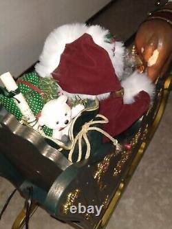 LARGE 36L Holiday Creation Animated Musical Reindeer & Santa on Sleigh with Box