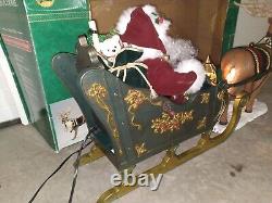 LARGE 36L Holiday Creation Animated Musical Reindeer & Santa on Sleigh with Box