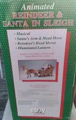 LARGE 36L Holiday Creation Animated Musical Reindeer & Santa on Sleigh with Box