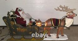 LARGE 36L Holiday Creations Animated Musical Reindeer & Santa on Sleigh with Box