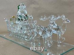 LARGE Tabletop Faceted Crystal Santa with Reindeer Sculpture