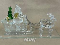 LARGE Tabletop Faceted Crystal Santa with Reindeer Sculpture