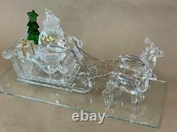 LARGE Tabletop Faceted Crystal Santa with Reindeer Sculpture