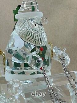 LARGE Tabletop Faceted Crystal Santa with Reindeer Sculpture