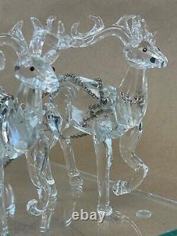 LARGE Tabletop Faceted Crystal Santa with Reindeer Sculpture