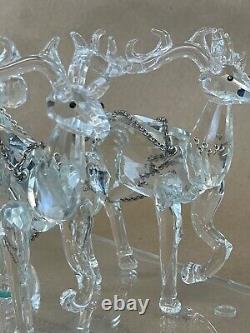 LARGE Tabletop Faceted Crystal Santa with Reindeer Sculpture