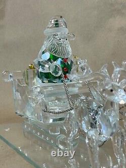 LARGE Tabletop Faceted Crystal Santa with Reindeer Sculpture