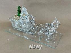 LARGE Tabletop Faceted Crystal Santa with Reindeer Sculpture