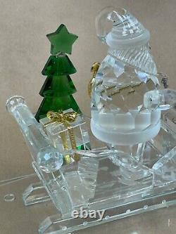 LARGE Tabletop Faceted Crystal Santa with Reindeer Sculpture