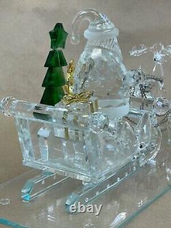 LARGE Tabletop Faceted Crystal Santa with Reindeer Sculpture