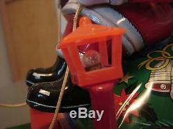 LARGE Vintage Xmas Metal Battery Operated Toy Santa Soft Head Sleigh Reindeer