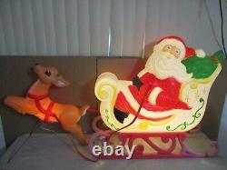 LARGE Vtg Santa's Sleigh with Reindeer Lighted Christmas Blow Mold Grand Venture