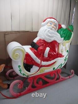 LARGE Vtg Santa's Sleigh with Reindeer Lighted Christmas Blow Mold Grand Venture