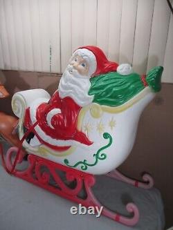 LARGE Vtg Santa's Sleigh with Reindeer Lighted Christmas Blow Mold Grand Venture