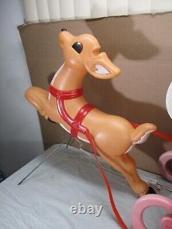 LARGE Vtg Santa's Sleigh with Reindeer Lighted Christmas Blow Mold Grand Venture
