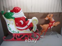 LARGE Vtg Santa's Sleigh with Reindeer Lighted Christmas Blow Mold Grand Venture