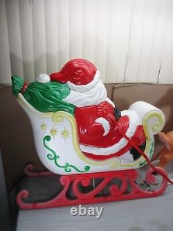 LARGE Vtg Santa's Sleigh with Reindeer Lighted Christmas Blow Mold Grand Venture