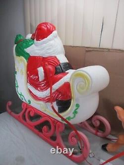 LARGE Vtg Santa's Sleigh with Reindeer Lighted Christmas Blow Mold Grand Venture