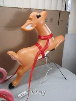 LARGE Vtg Santa's Sleigh with Reindeer Lighted Christmas Blow Mold Grand Venture