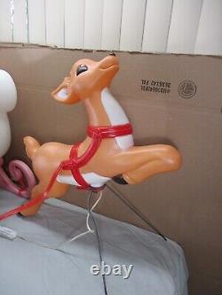 LARGE Vtg Santa's Sleigh with Reindeer Lighted Christmas Blow Mold Grand Venture