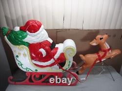LARGE Vtg Santa's Sleigh with Reindeer Lighted Christmas Blow Mold Grand Venture