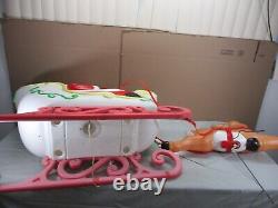LARGE Vtg Santa's Sleigh with Reindeer Lighted Christmas Blow Mold Grand Venture