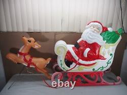 LARGE Vtg Santa's Sleigh with Reindeer Lighted Christmas Blow Mold Grand Venture