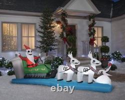 LED Lighted Inflatable Jack Skellington Santa Sleigh with Reindeer Outdoor