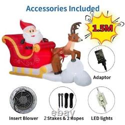 LED Santa Sleigh with Reindeer Inflatable Christmas Outdoor Garden Decor