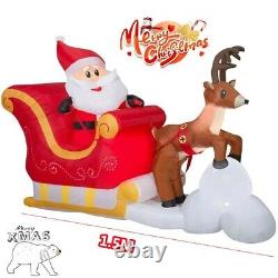 LED Santa Sleigh with Reindeer Inflatable Christmas Outdoor Garden Decor