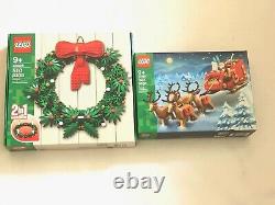 LEGO NEW 40426, 40499 Christmas Two Set Lot Santa Sleigh Reindeer, 2 In 1 Wreath